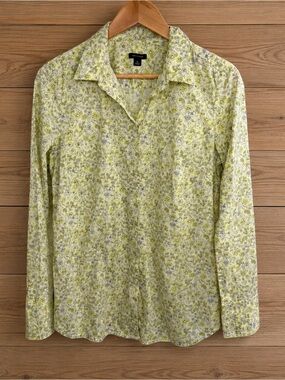 Ann Taylor Butter Yellow Floral Long Sleeve Shirt
